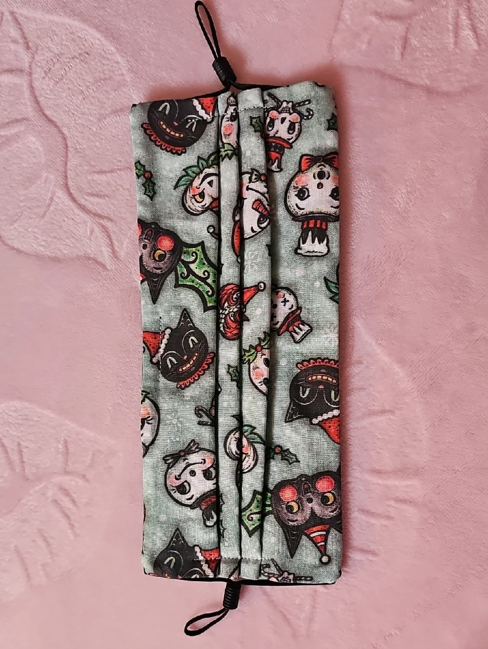 2 Holiday Character Print Pleated Face Masks - Mint Green & Pink